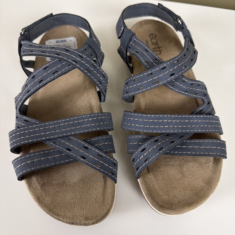 Earth Origins Comfort Sandals Womens Size 8W Blue Perforated Strappy Shoes